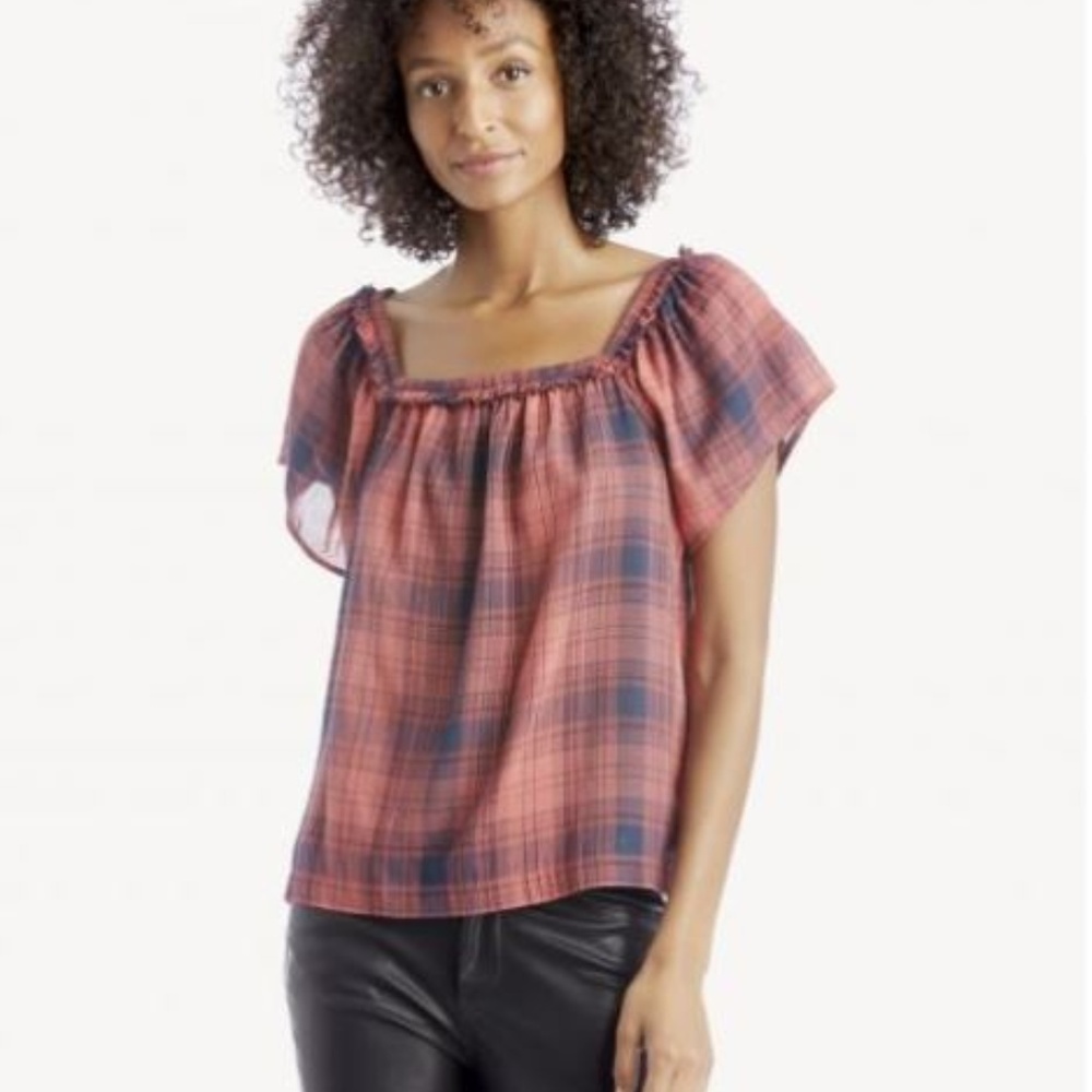 Vince Camuto Sunset Plaid Top Square Neck